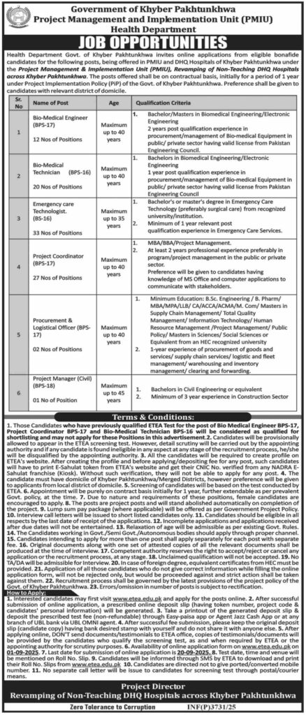 health department peshawar jobs for project manager