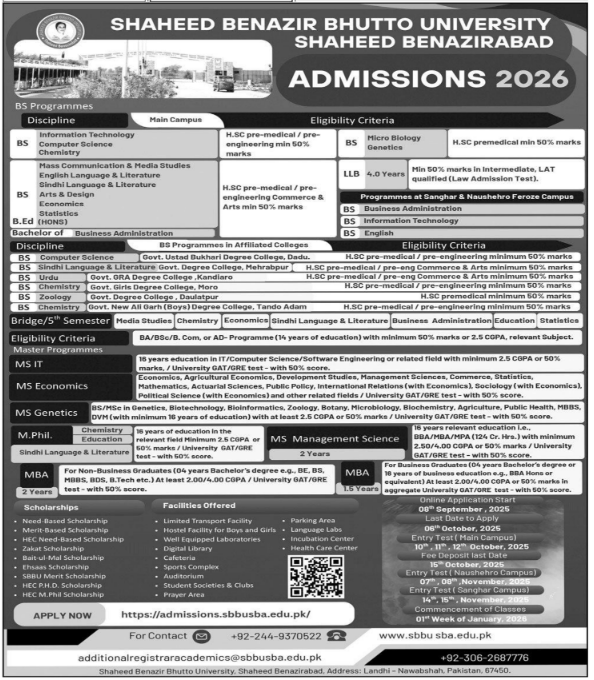 shaheed university admission