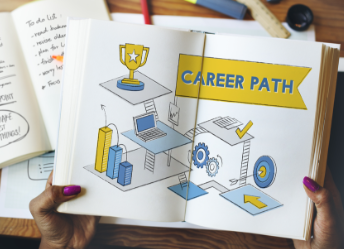 Book with career path graphics
