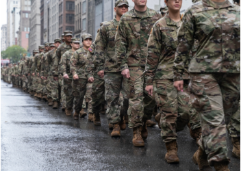 Members of National guards march at Veterans Day parade 2022.